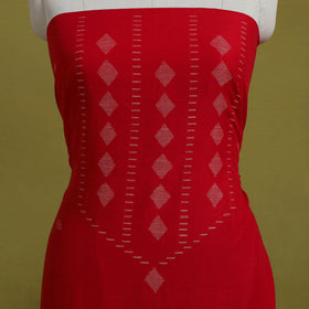  Red 2pc Handloom Cotton Bengal Jamdani Dress Material