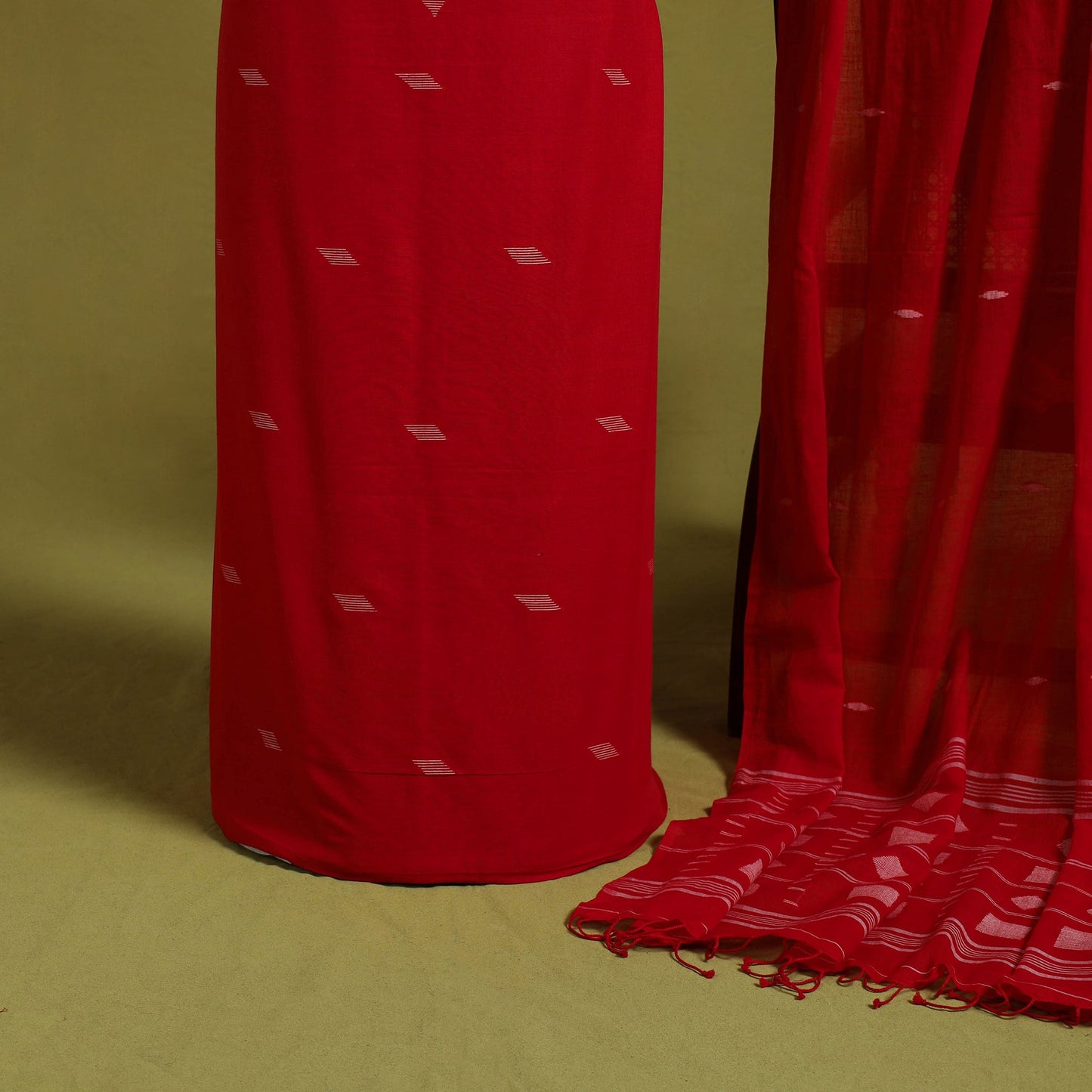  Red 2pc Handloom Cotton Bengal Jamdani Dress Material