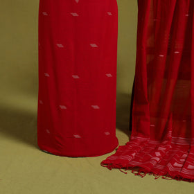  Red 2pc Handloom Cotton Bengal Jamdani Dress Material