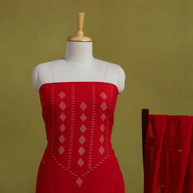  Red 2pc Handloom Cotton Bengal Jamdani Dress Material
