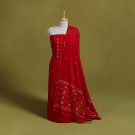  Red 2pc Handloom Cotton Bengal Jamdani Dress Material