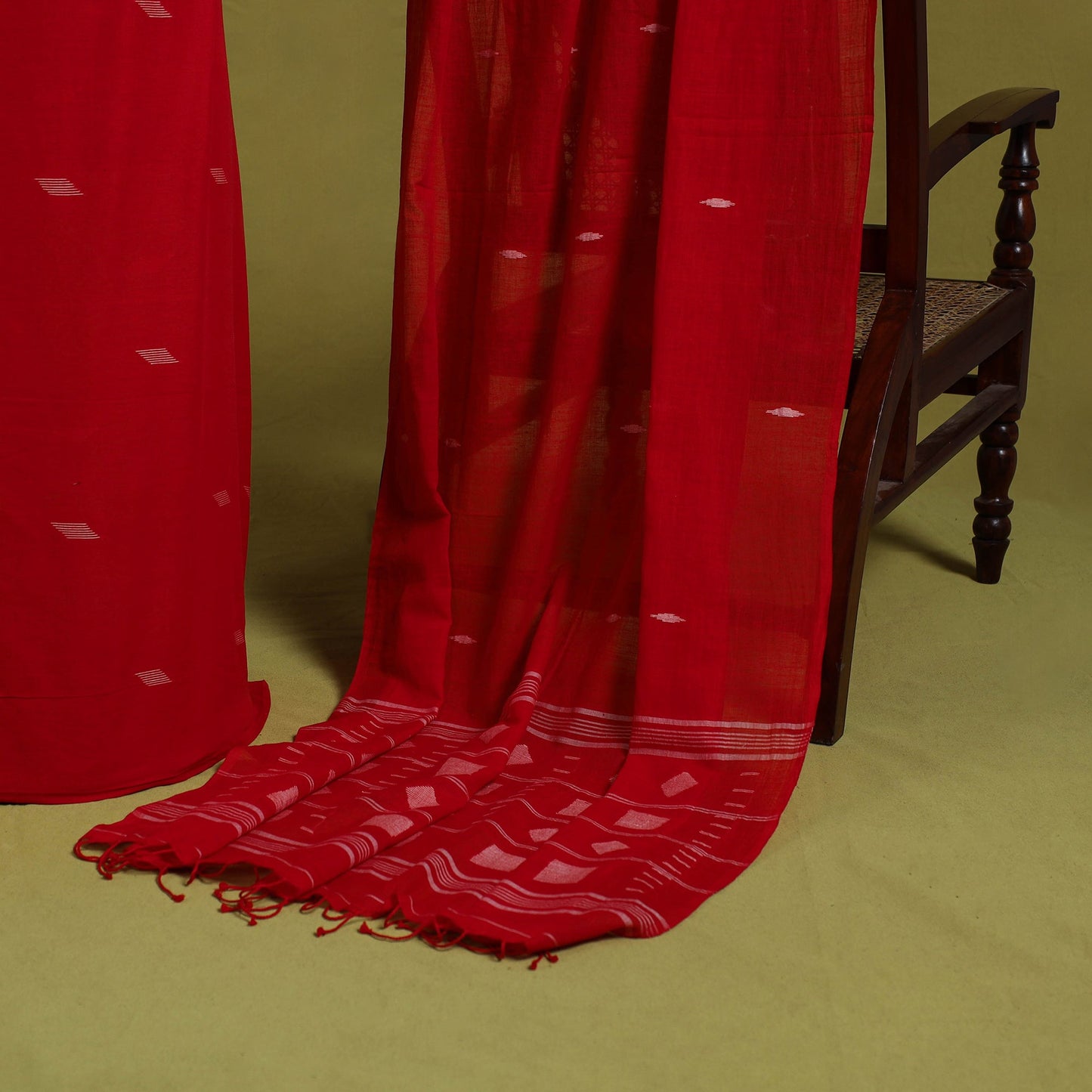  Red 2pc Handloom Cotton Bengal Jamdani Dress Material