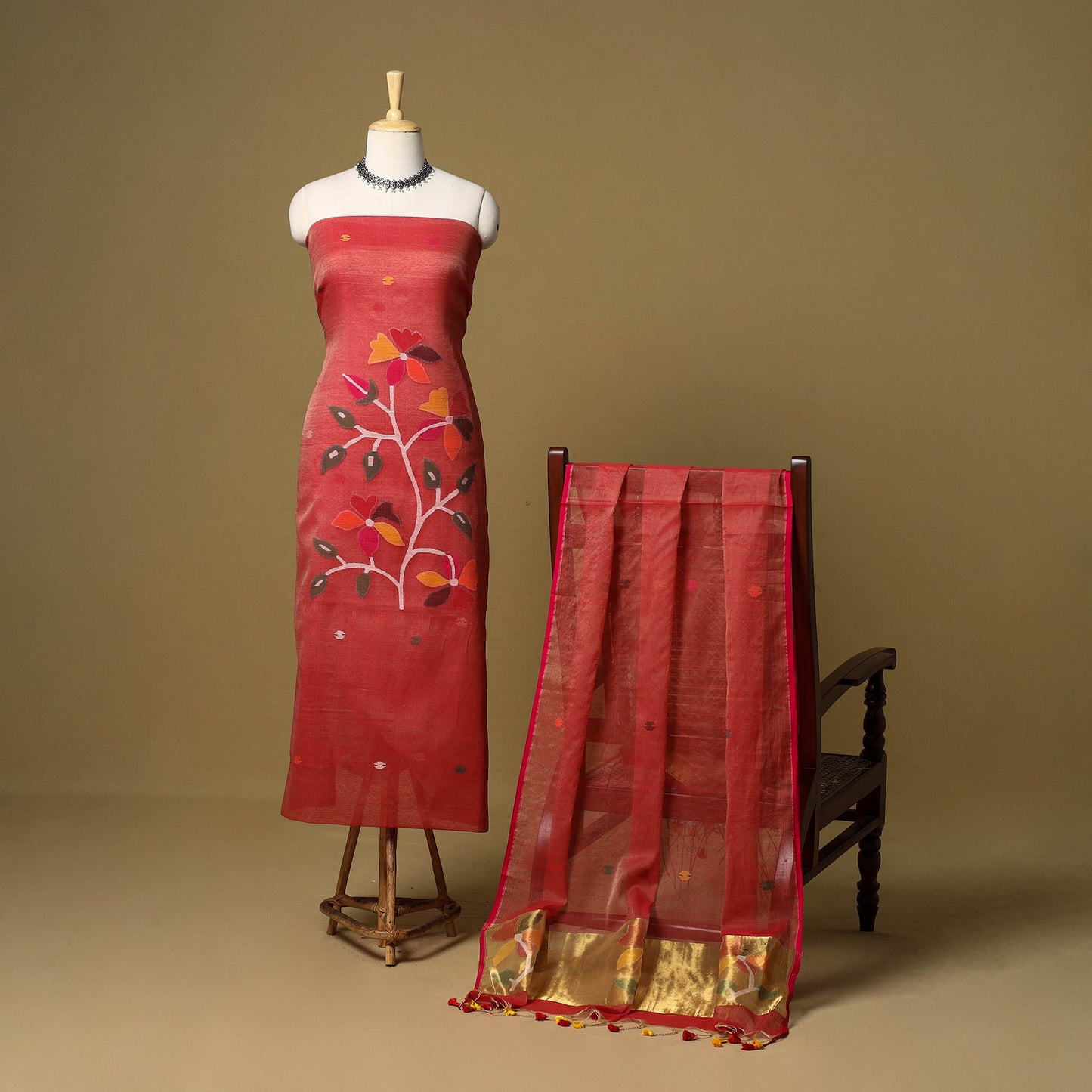 2pc handloom silk cotton unstitched phulia jamdani dress