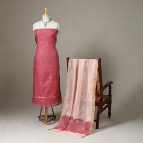 Red - 2pc handloom zari buta chanderi silk unstitched dress