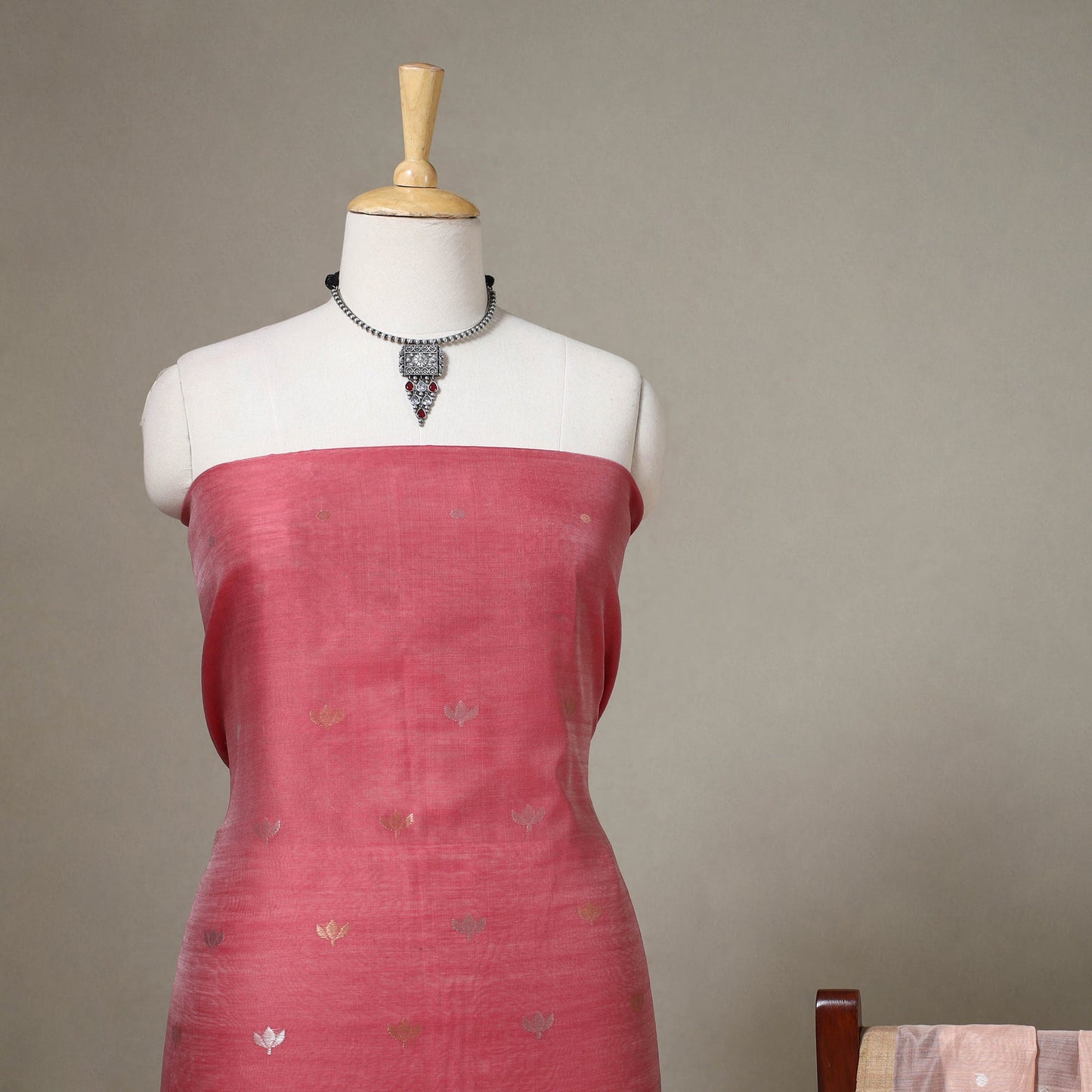 Red - 2pc handloom zari buta chanderi silk unstitched dress