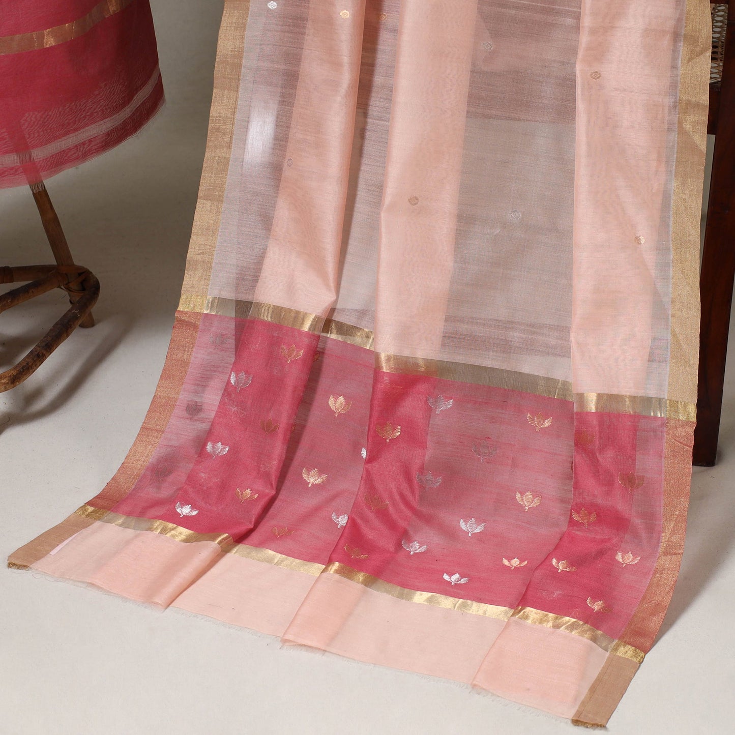 Red - 2pc handloom zari buta chanderi silk unstitched dress