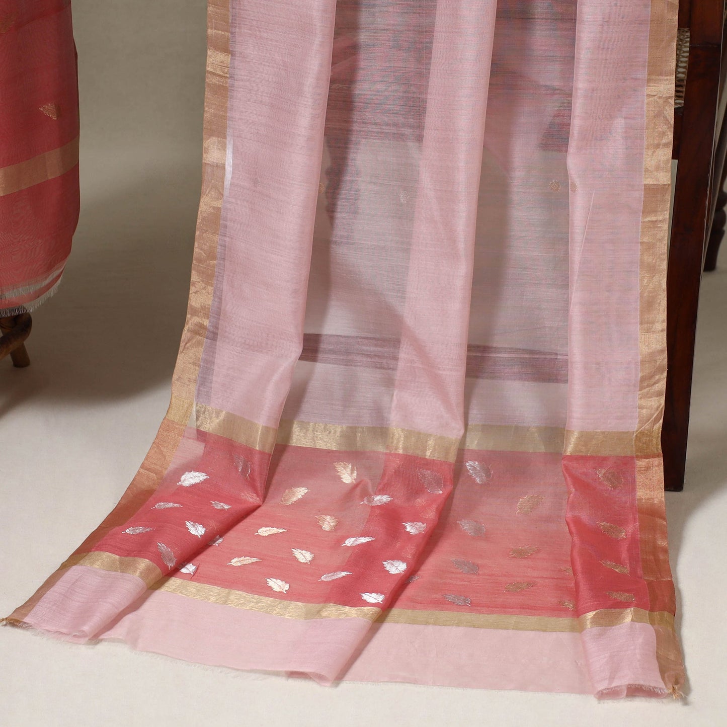  2pc Red Handloom Zari Buta Chanderi Silk Dress Material