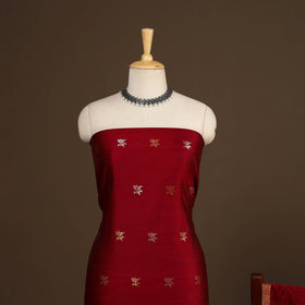 Red - 2pc handloom zari buta unstitched chanderi silk dress