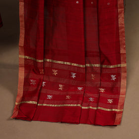 Red - 2pc handloom zari buta unstitched chanderi silk dress