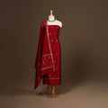 Red - 2pc handloom zari buta unstitched chanderi silk dress