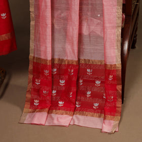 Red - 2pc handloom zari buta unstitched chanderi silk dress