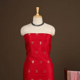 Red - 2pc handloom zari buta unstitched chanderi silk dress