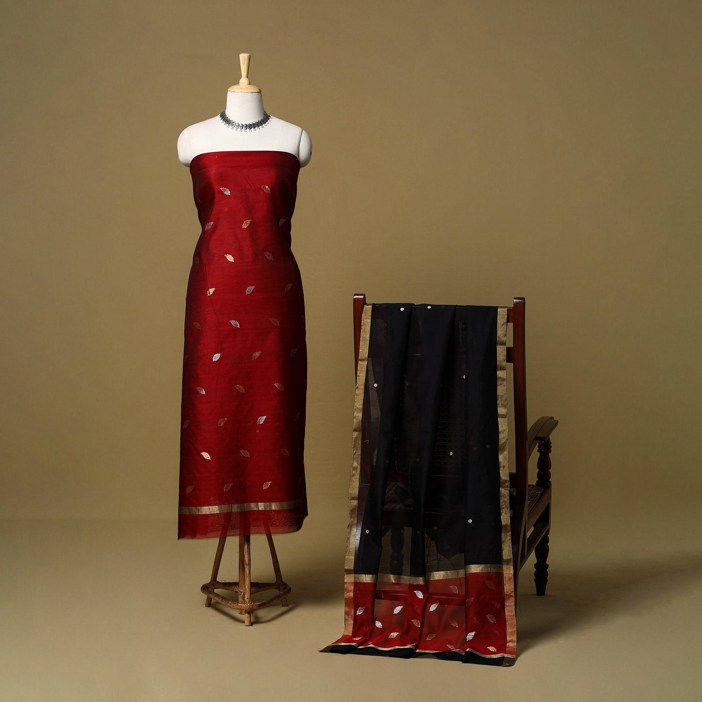 2pc handloom zari buta unstitched chanderi silk dress