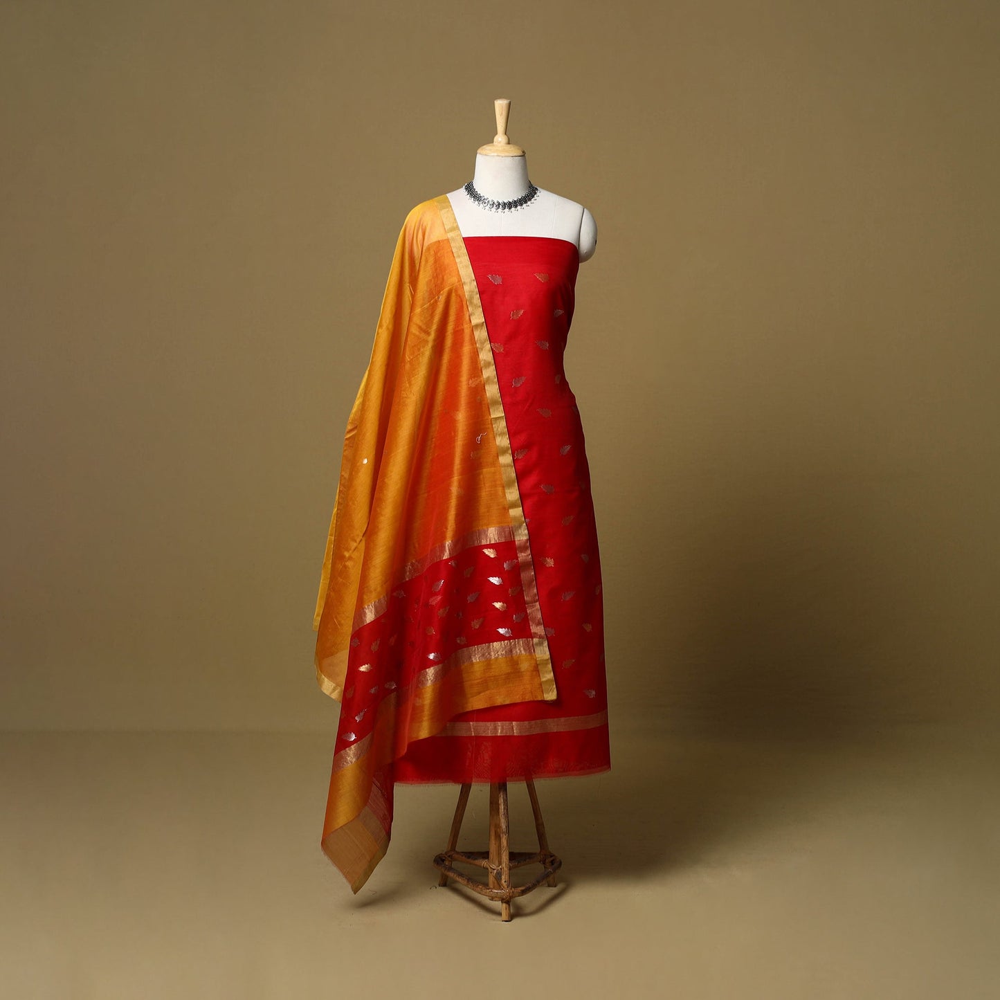 2pc handloom zari buta unstitched chanderi silk dress
