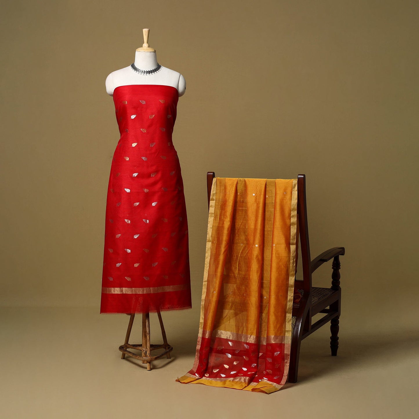 2pc handloom zari buta unstitched chanderi silk dress