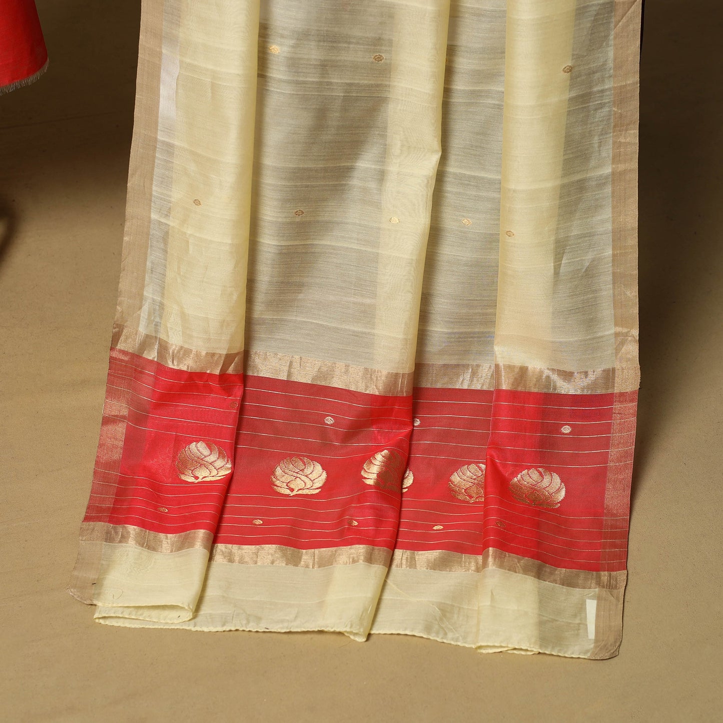 Red - 2pc handloom zari buti unstitched chanderi silk dress