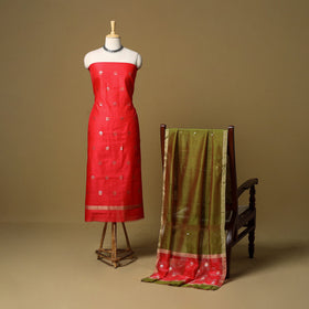 Red - 2pc handloom zari buti unstitched chanderi silk dress