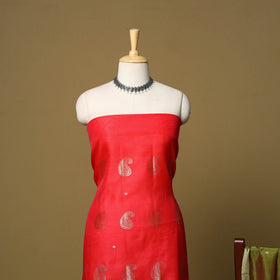 Red - 2pc handloom zari buti unstitched chanderi silk dress