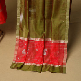 Red - 2pc handloom zari buti unstitched chanderi silk dress