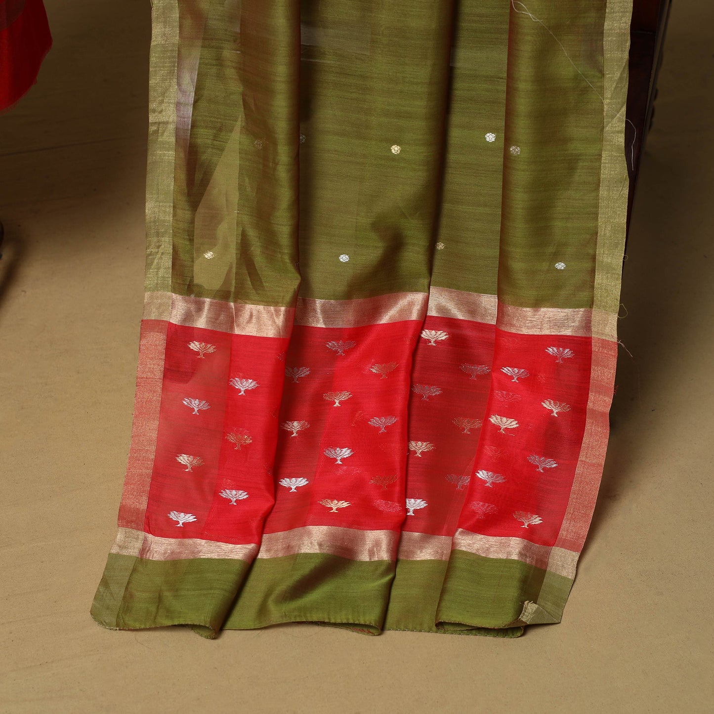 Red - 2pc handloom zari buti unstitched chanderi silk dress