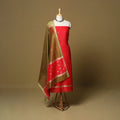 Red - 2pc handloom zari buti unstitched chanderi silk dress