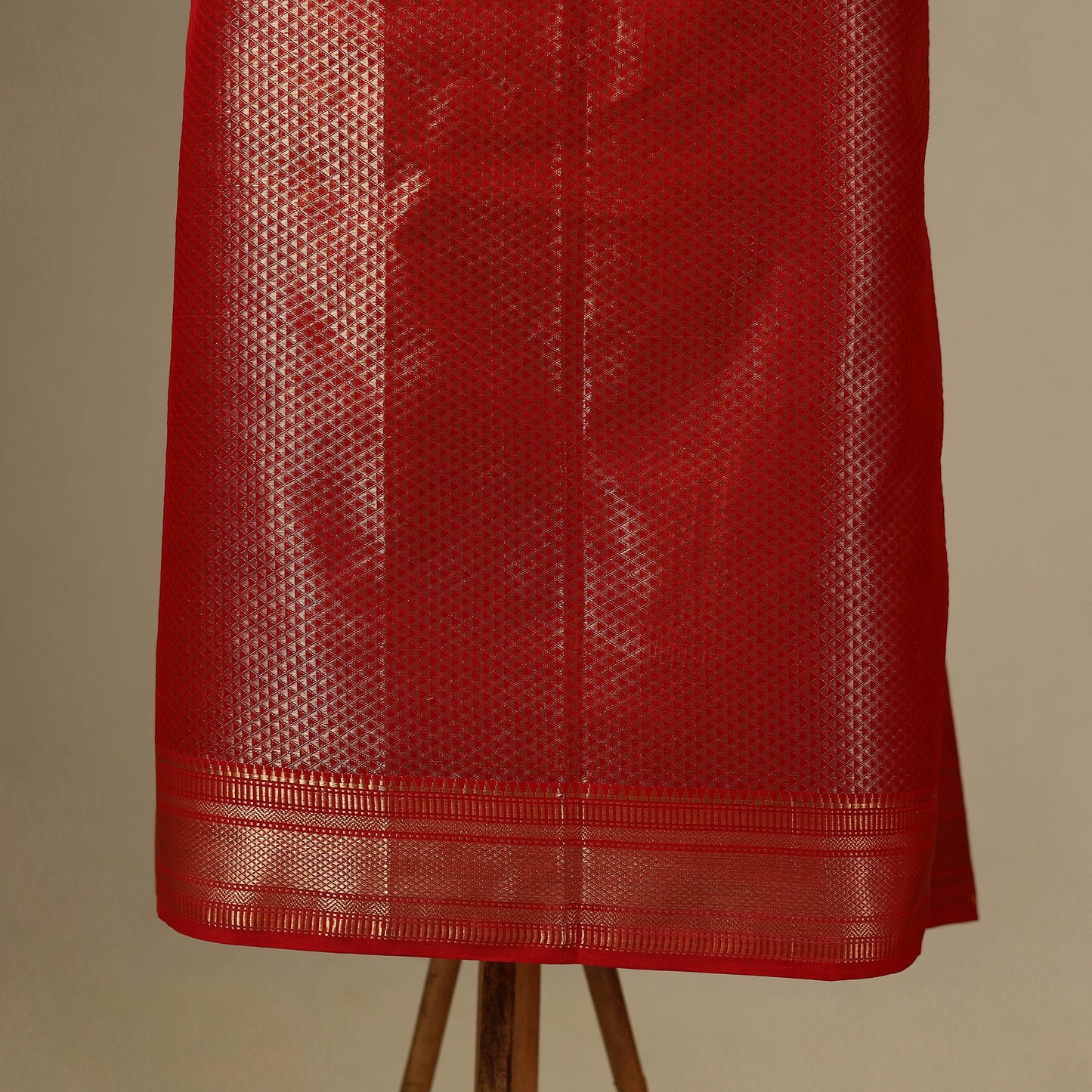 Red 2pc Tissue Zari Handloom Cotton Maheshwari Dress Material