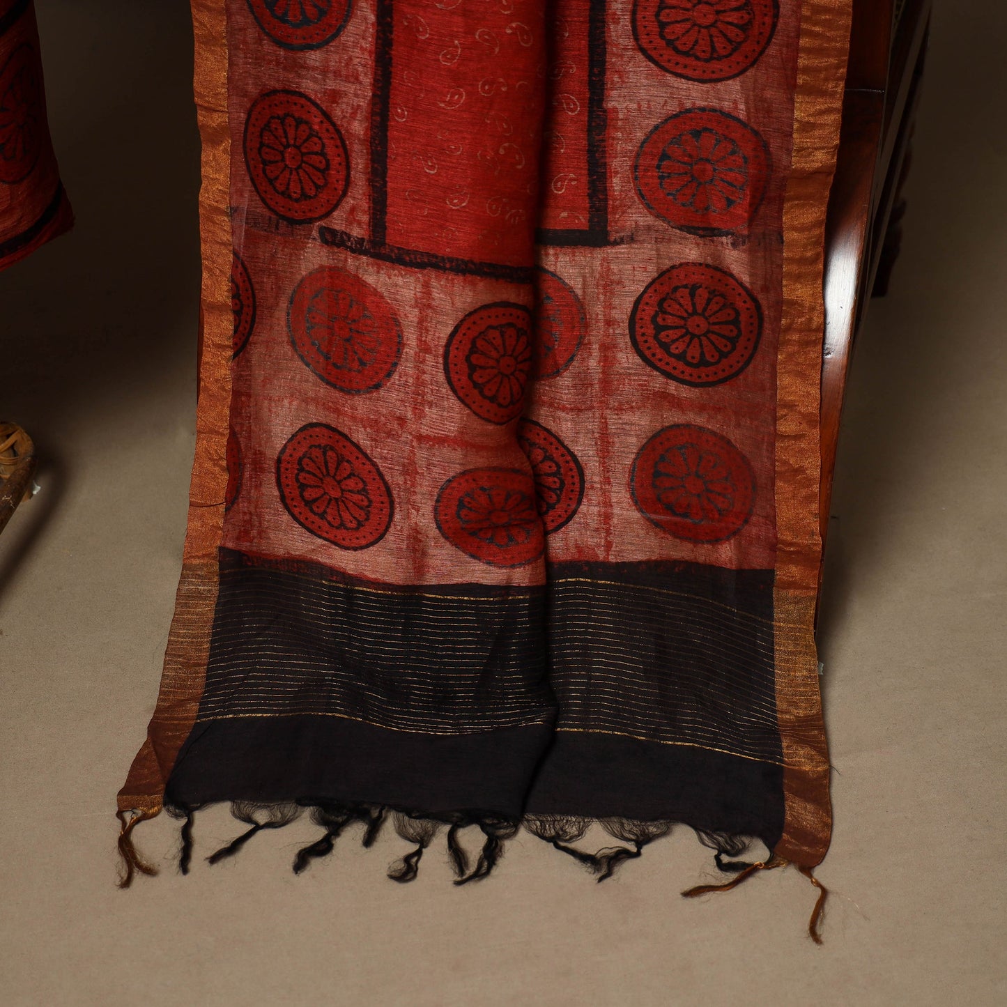 Red - 2pc linen silk natural dyed unstitched dress material