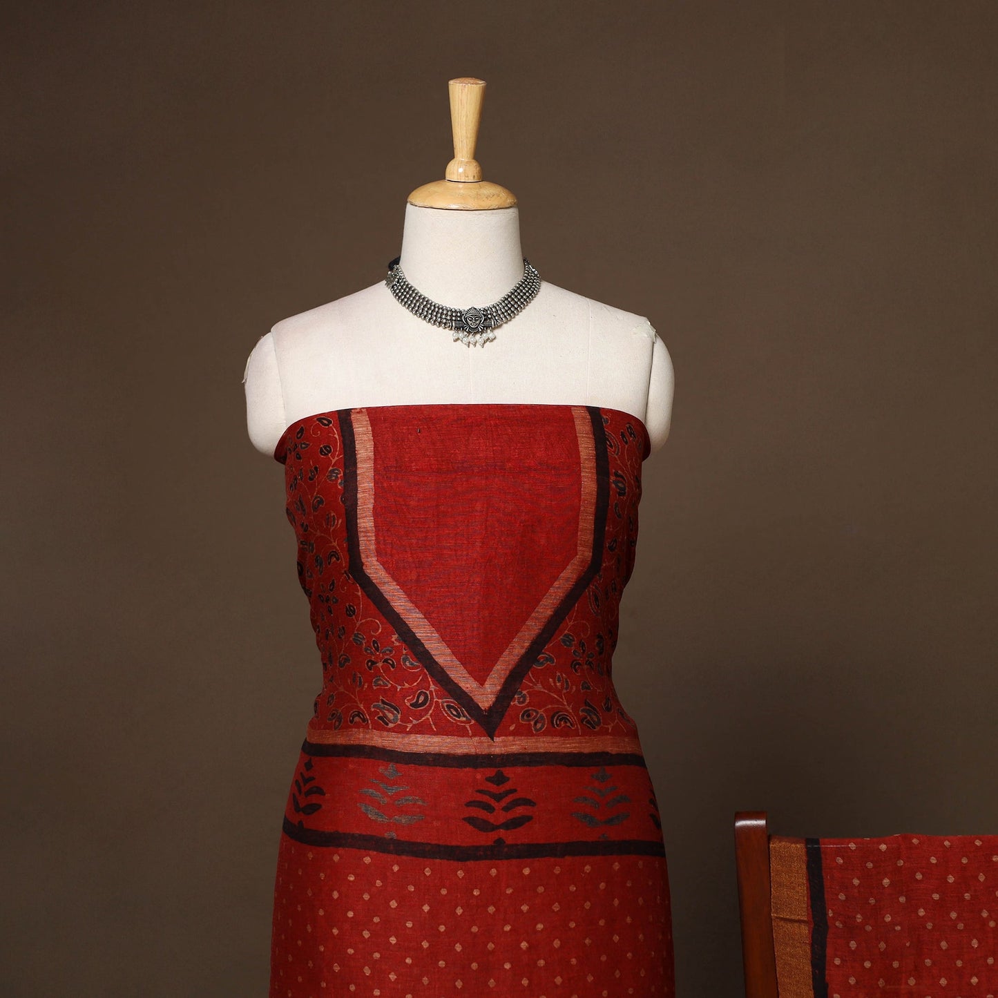 Red - 2pc linen silk unstitched dress material 07