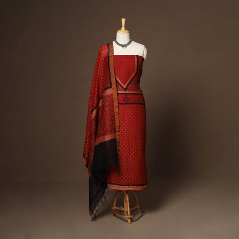 Red - 2pc linen silk unstitched dress material 07