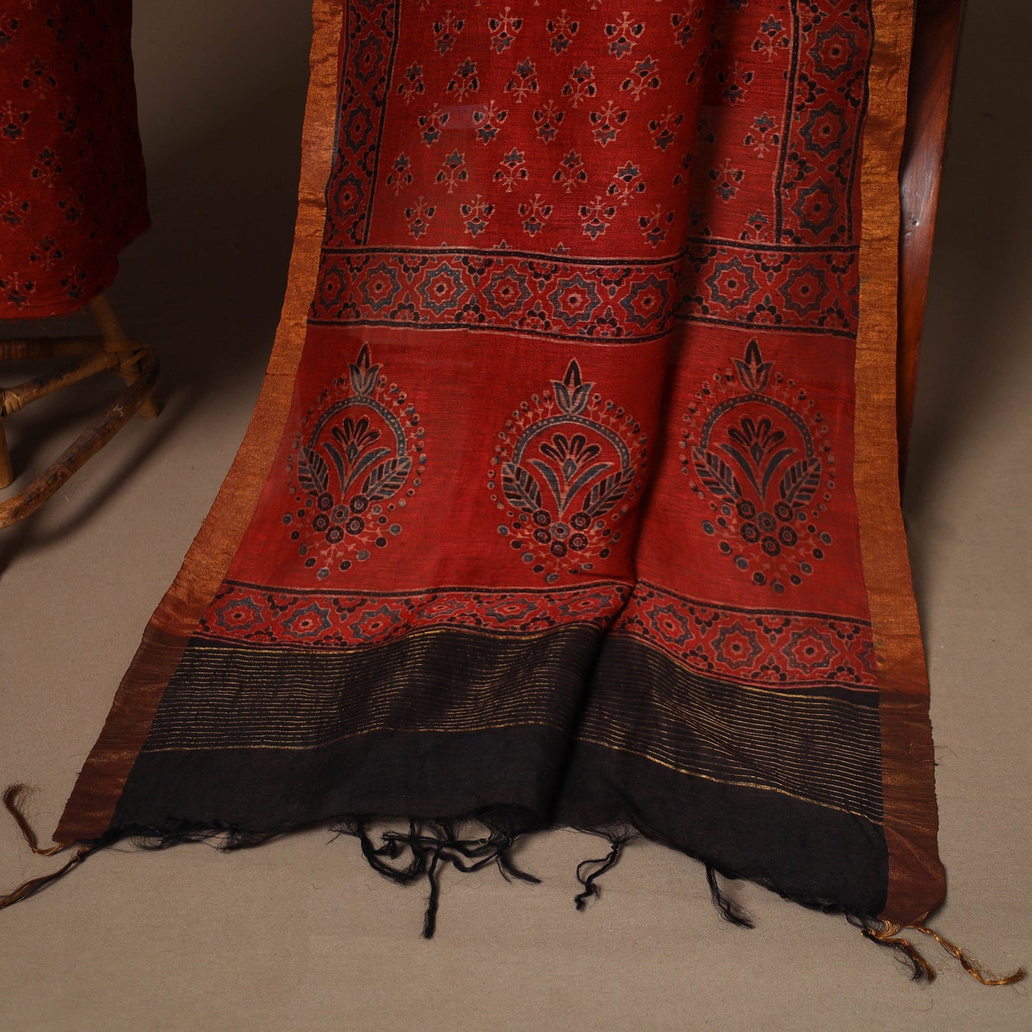 Red - 2pc linen silk unstitched dress material 10