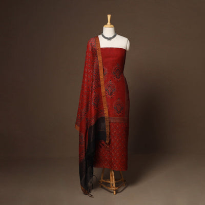 Red - 2pc linen silk unstitched dress material 10