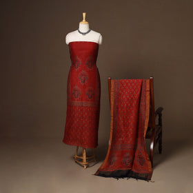 Red - 2pc linen silk unstitched dress material 10