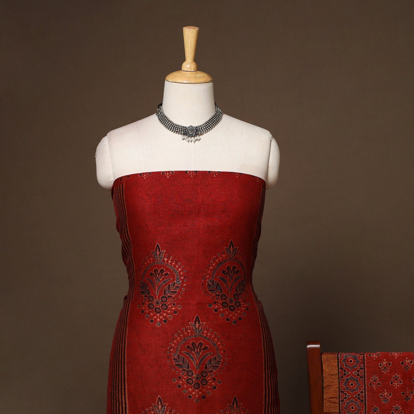 Red - 2pc linen silk unstitched dress material 10