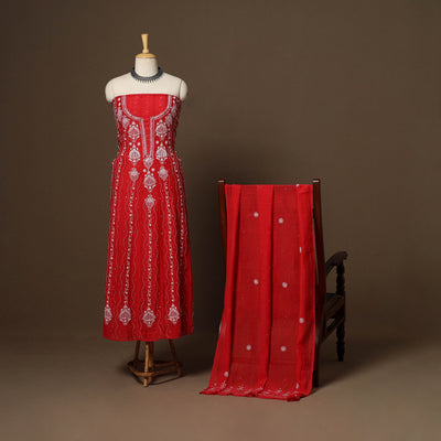 Red - 2pc mul chanderi semi stitched hand beads work