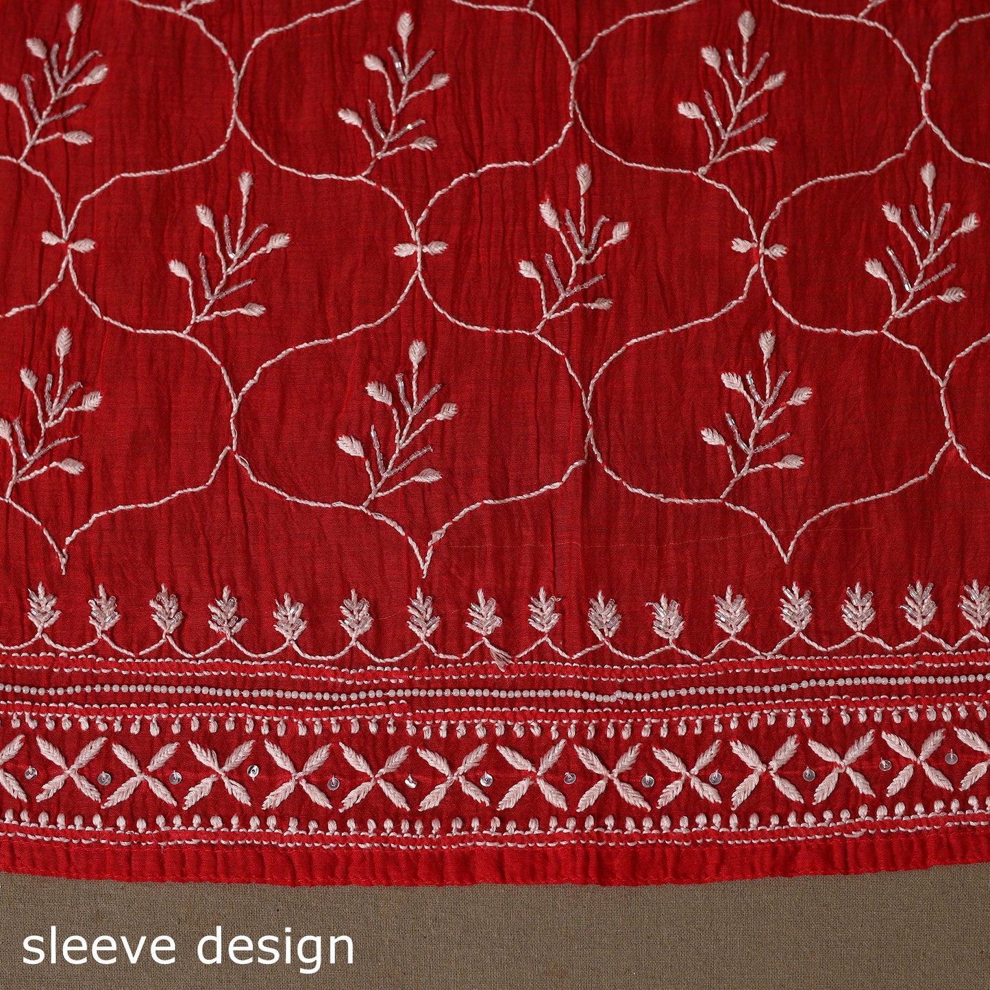 Red - 2pc mul chanderi semi stitched hand beads work