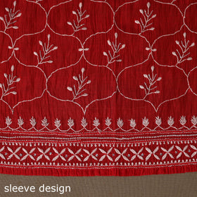 Red - 2pc mul chanderi semi stitched hand beads work