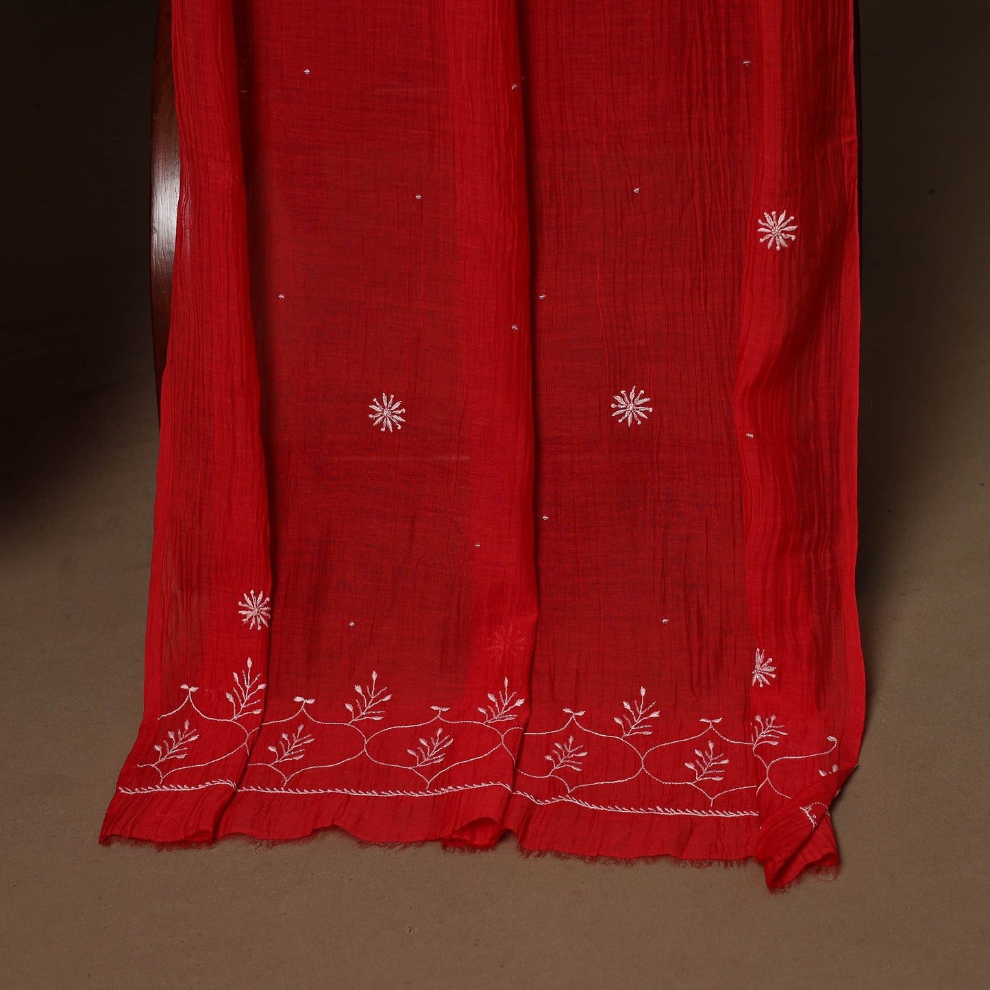 Red - 2pc mul chanderi semi stitched hand beads work