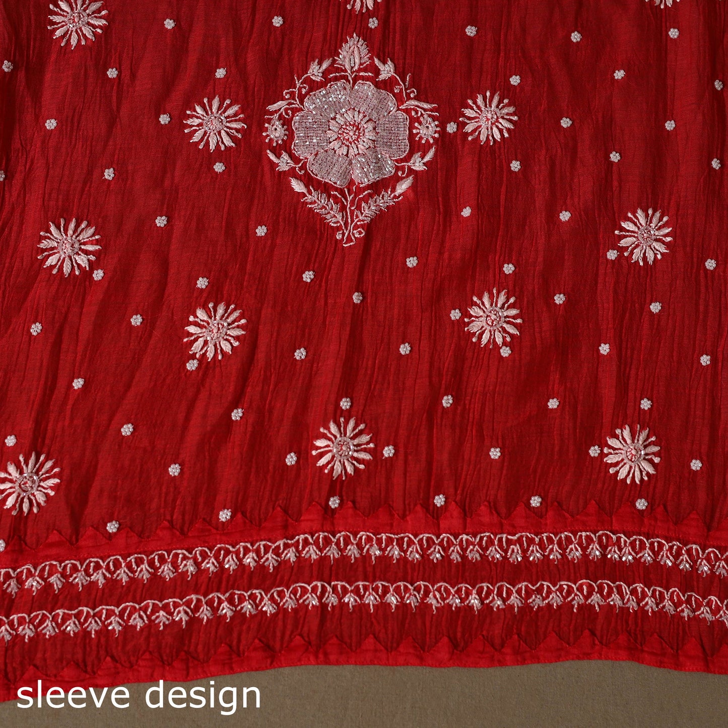 Red - 2pc mul chanderi semi stitched hand beads work heavy