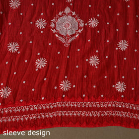 Red - 2pc mul chanderi semi stitched hand beads work heavy