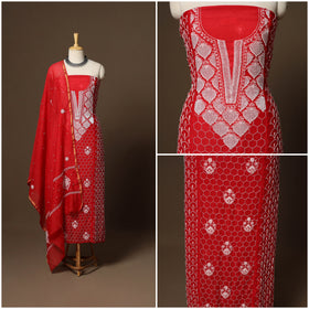 Red - 2pc mul chanderi semi stitched hand beads work heavy