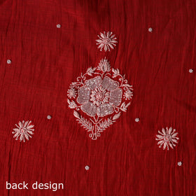 Red - 2pc mul chanderi semi stitched hand beads work heavy