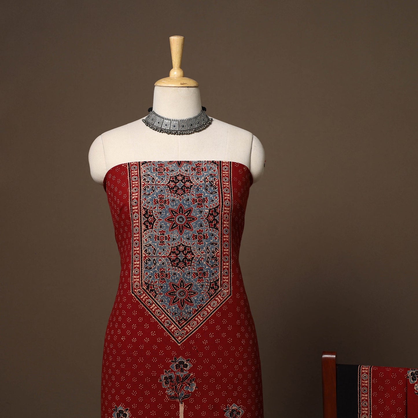 Red - 2pc natural dyed cotton unstitched dress material 06