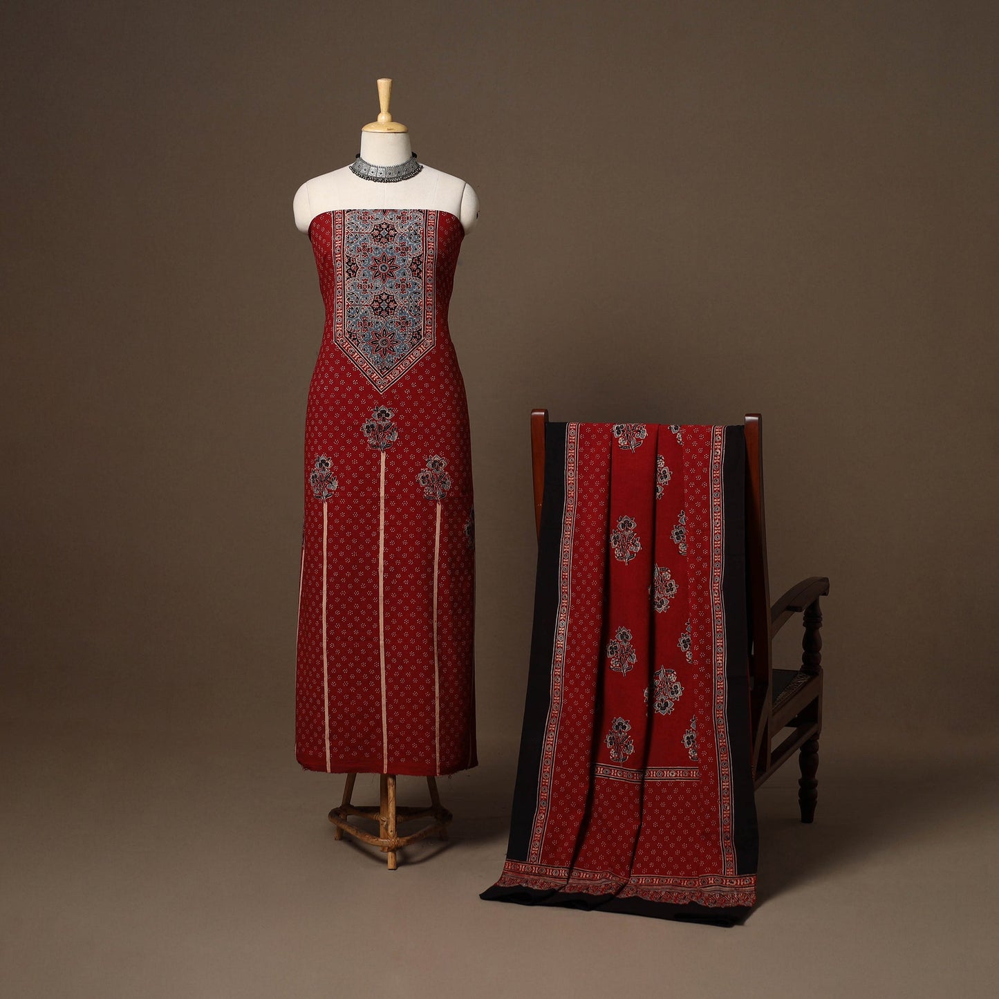 Red - 2pc natural dyed cotton unstitched dress material 06