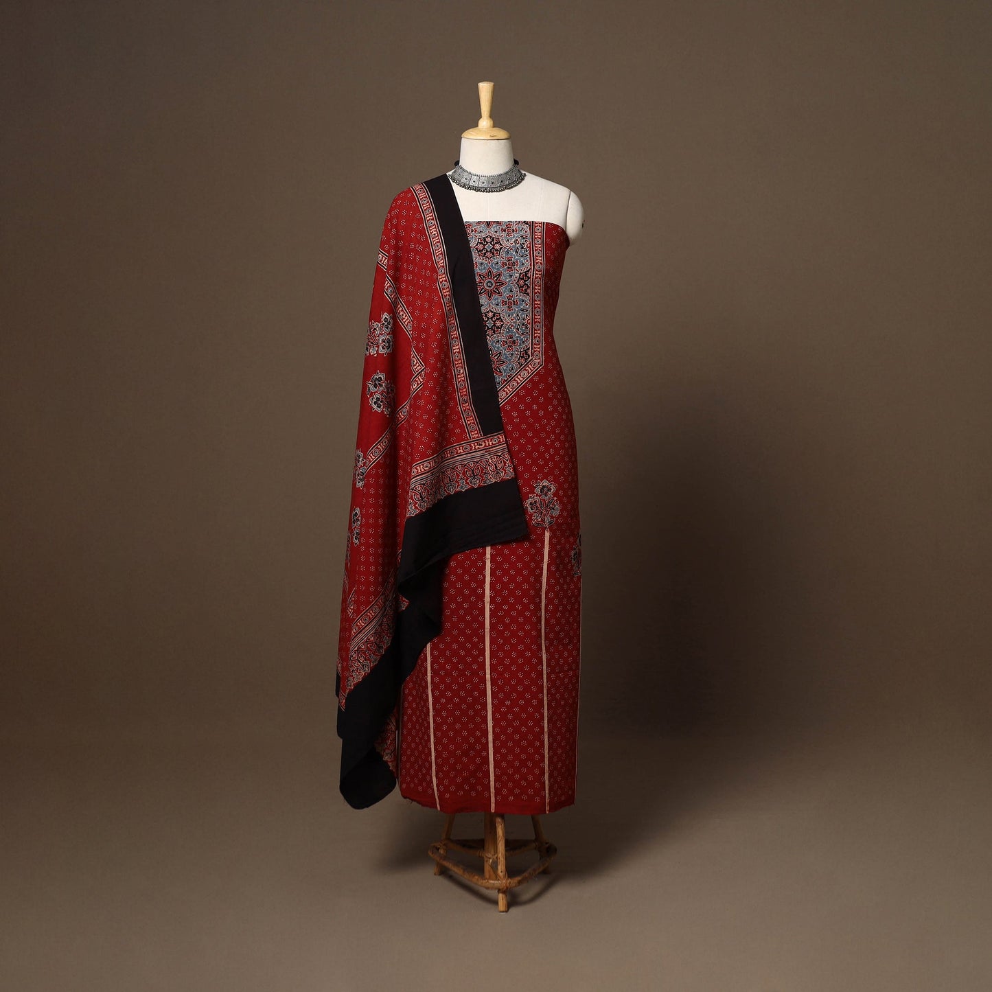 Red - 2pc natural dyed cotton unstitched dress material 06