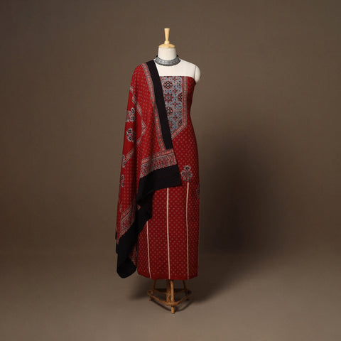 Red - 2pc natural dyed cotton unstitched dress material 06