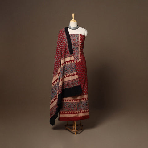 Red - 2pc natural dyed cotton unstitched dress material 14