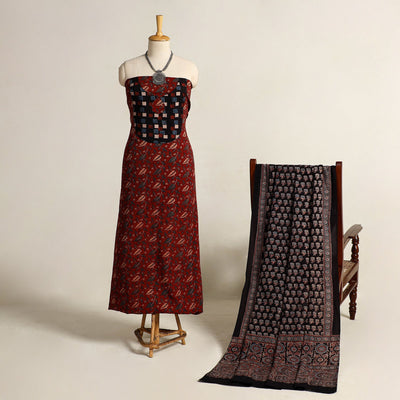 Buy Red 2pc Block Print Natural Dyed Ajrakh Dress Material