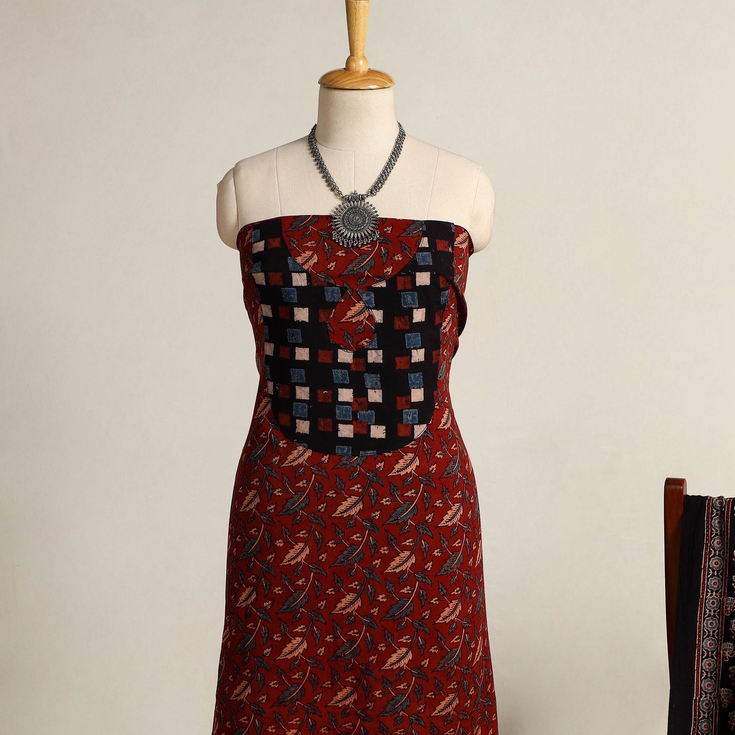 Buy Red 2pc Block Print Natural Dyed Ajrakh Dress Material