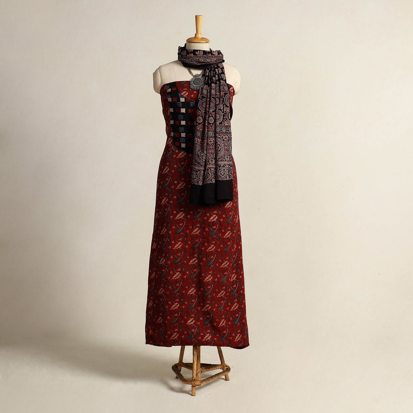 Buy Red 2pc Block Print Natural Dyed Ajrakh Dress Material