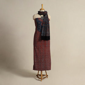  Red 2pc Block Print Natural Dyed Ajrakh Dress Material